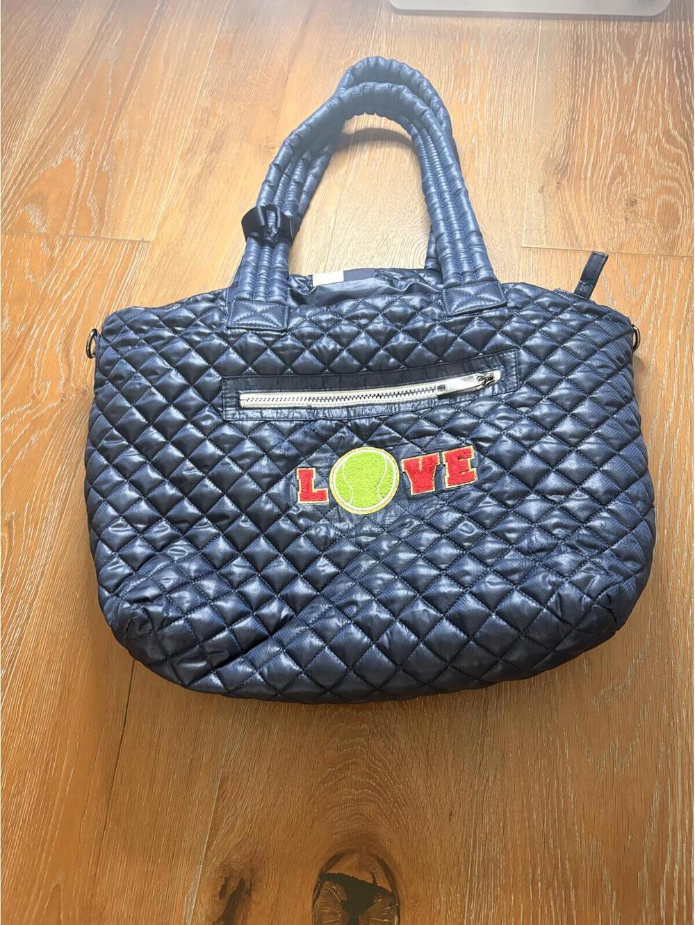 Oliver Thomas Black Quilted Tote Bag with LOVE Tennis FLAW